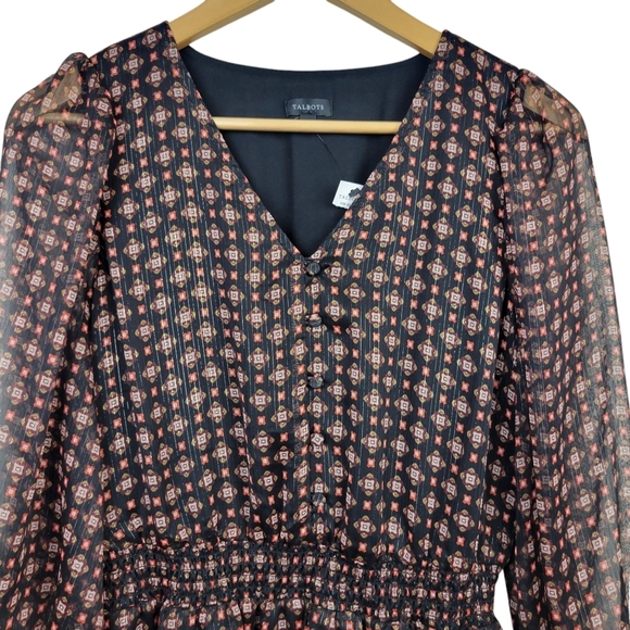 Talbots Fit & Flare Midi Dress in Dainty Medallion Size 4 V-Neck Flounced Hem - Picture 4 of 10